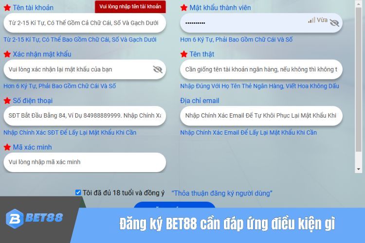 Đăng ký BET88 cần đáp ứng điều kiện gì